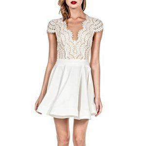 Luxxel Flare Lace Dress Open Back Cream Colored